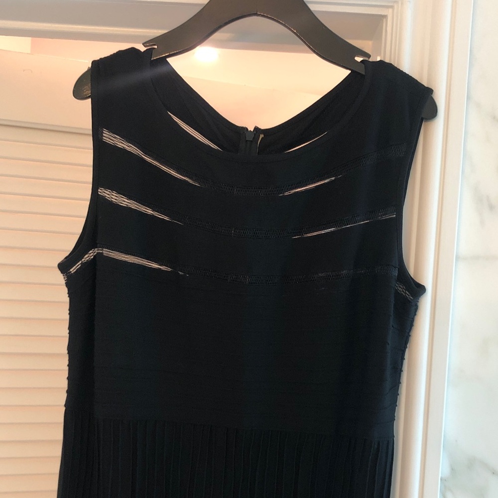Tadashi Shoji Black Sleeveless Maxi with Sheer Stripe Insets